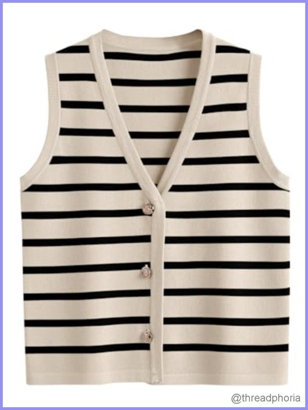 Striped Knit Sweater Vest Women Sleeveless V-Neck Button Up Lightweight